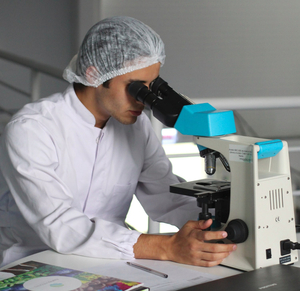 Un chercheur regardant dans un microscope